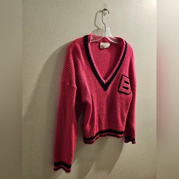 Vintage Junior Bazaar Burnt Pink Deep V-Neck Crewneck Sweater | Size Medium - Picture 9 of 13